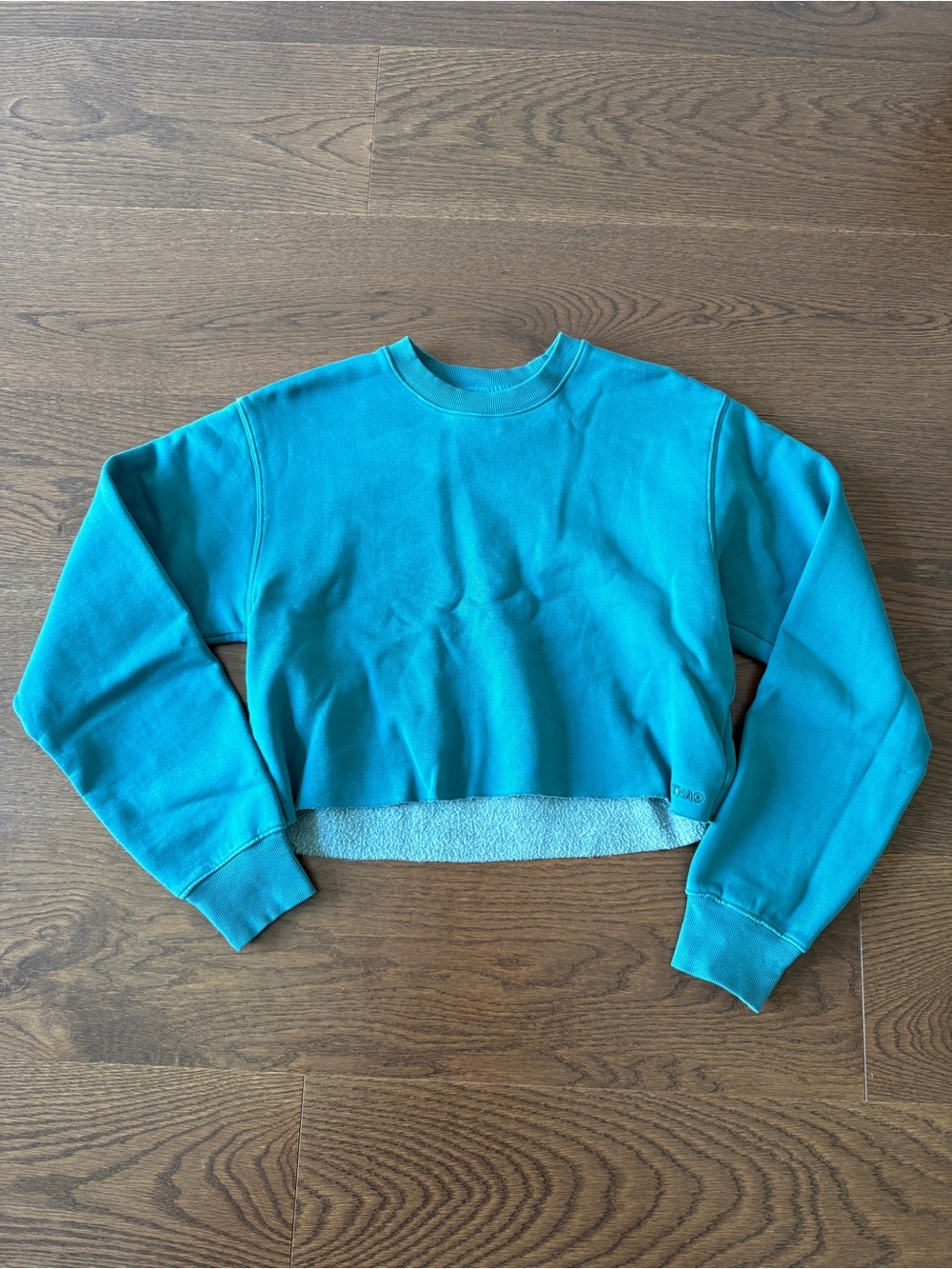 TNA Teal Embroidered Crop Sweatshirt